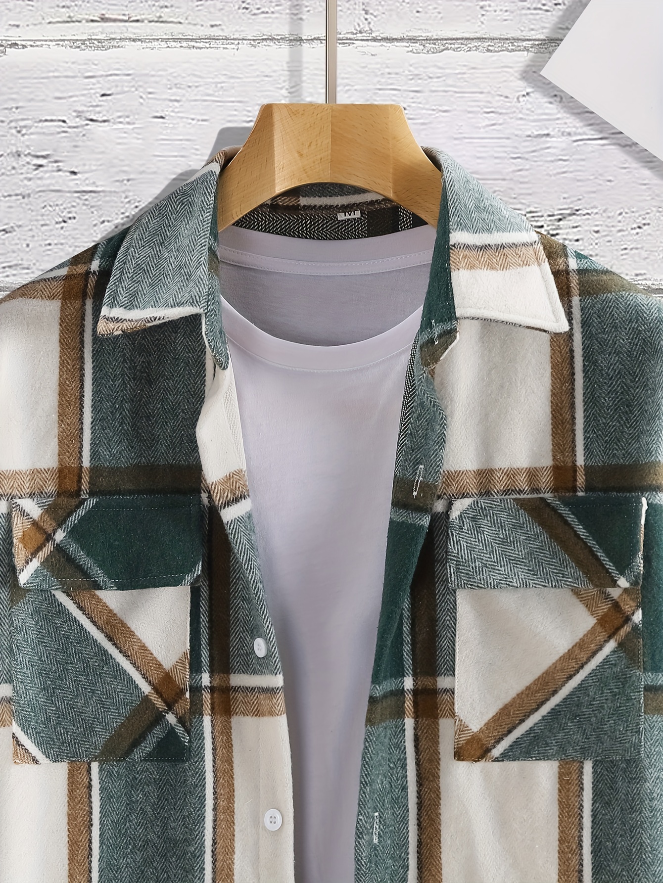 mens shirt top turn down collar long sleeve closure classic plaid male casual shirt for daily details 4