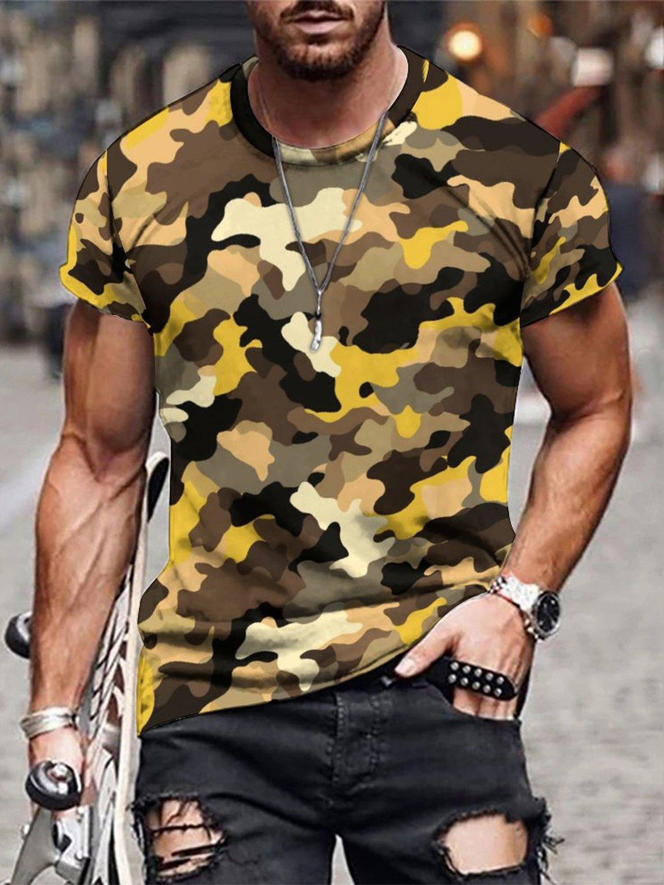 creative camo 3d digital print mens summer short sleeve round neck sports t shirt mens clothing details 1