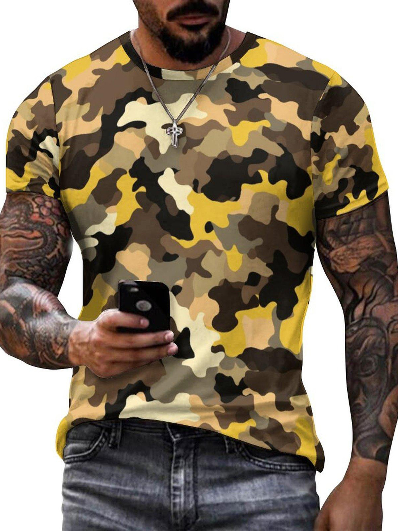 creative camo 3d digital print mens summer short sleeve round neck sports t shirt mens clothing details 3