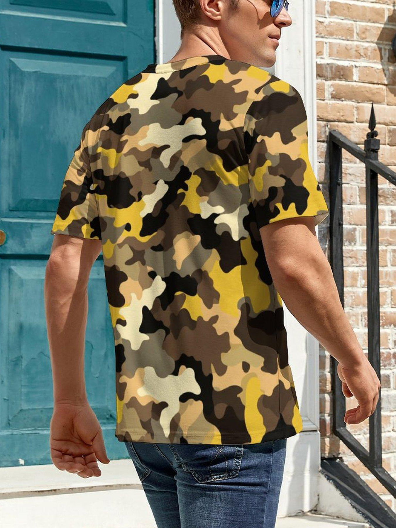 creative camo 3d digital print mens summer short sleeve round neck sports t shirt mens clothing details 4