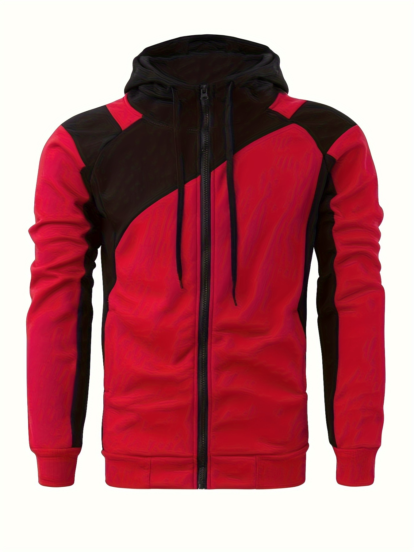 mens casual color block zip up jacket with hood varsity jackets details 0