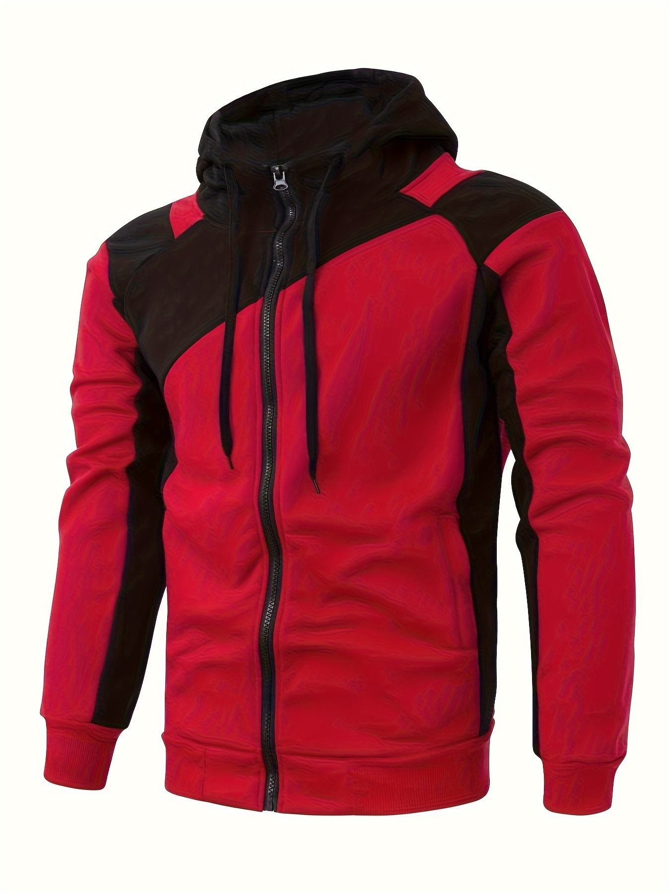 mens casual color block zip up jacket with hood varsity jackets details 3