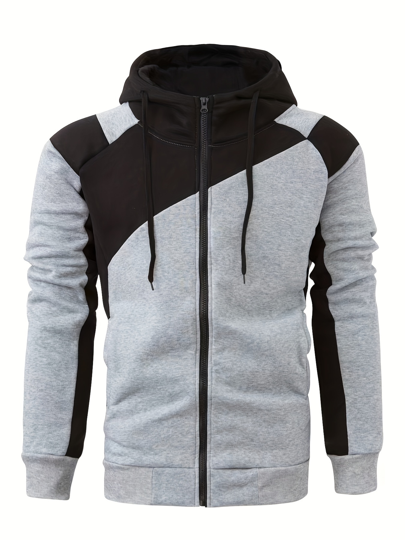 mens casual color block zip up jacket with hood varsity jackets details 12