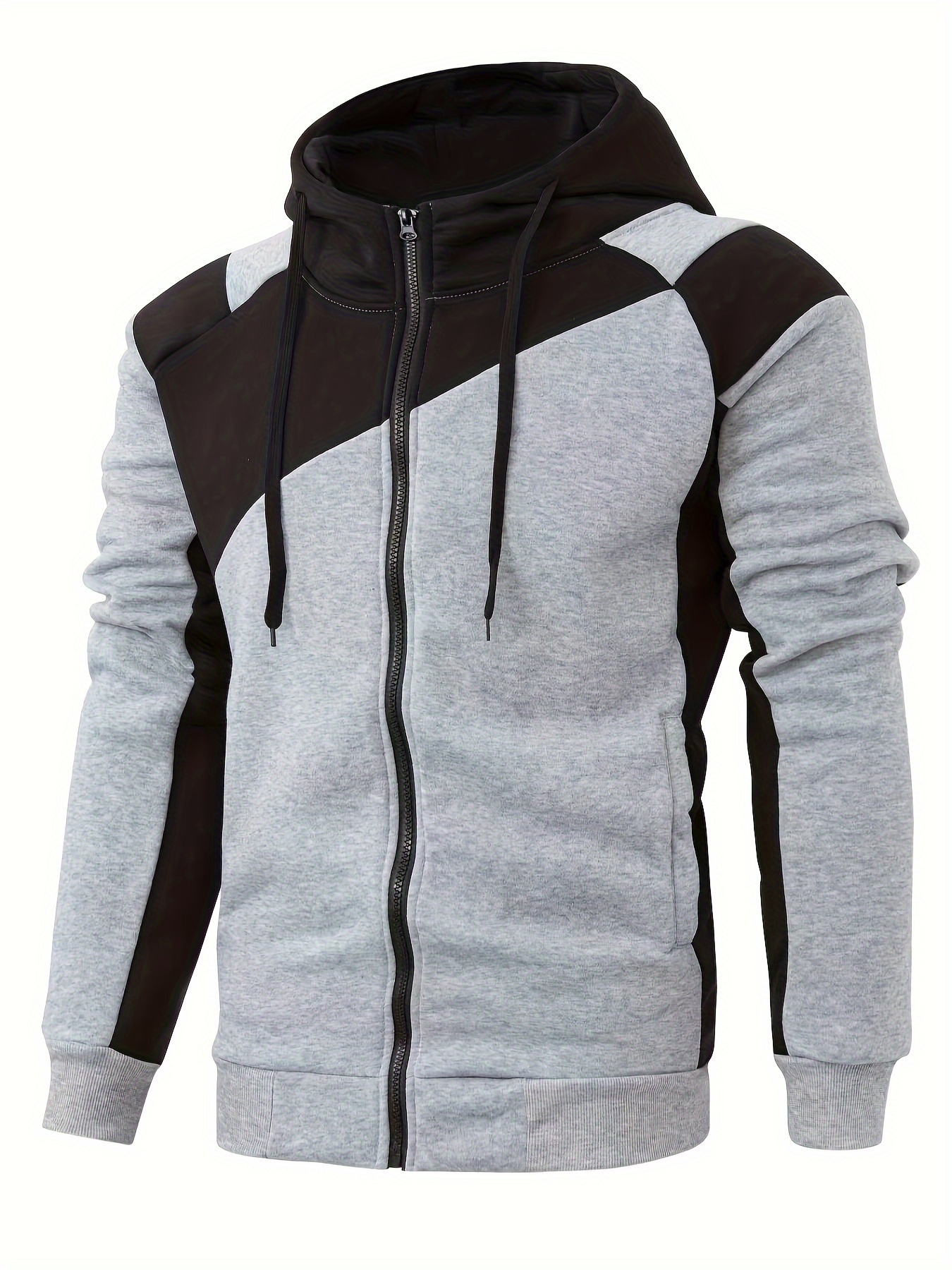 mens casual color block zip up jacket with hood varsity jackets details 15