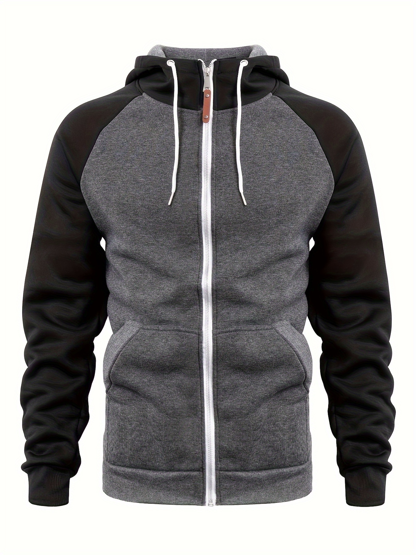 mens casual zip up hoodie color block hooded jacket for sports details 0