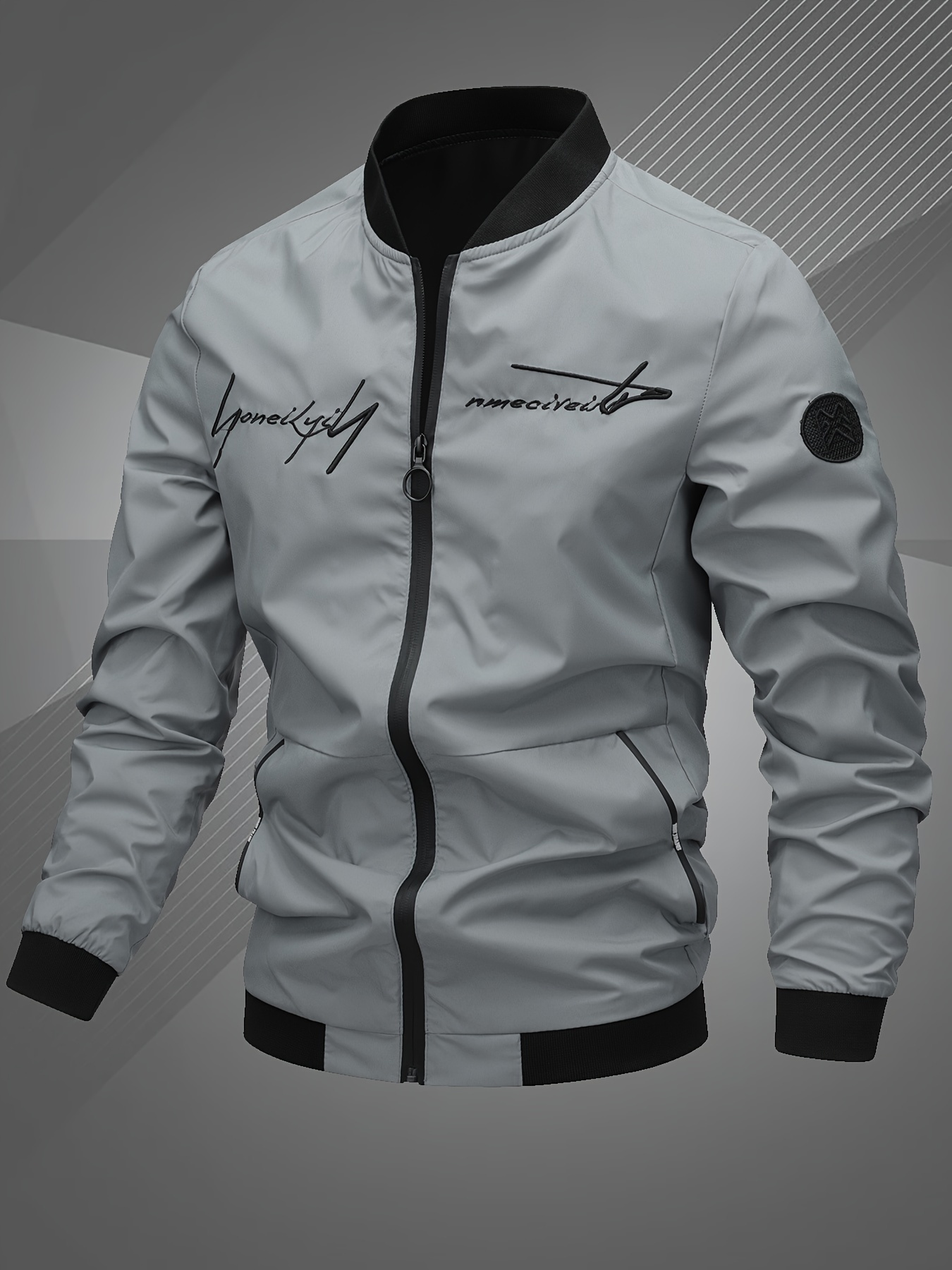 mens letter embroidered casual bomber jacket gifts best sellers details 6