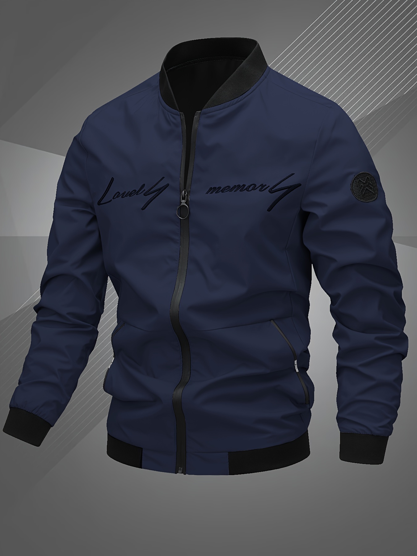 mens letter embroidered casual bomber jacket gifts best sellers details 13