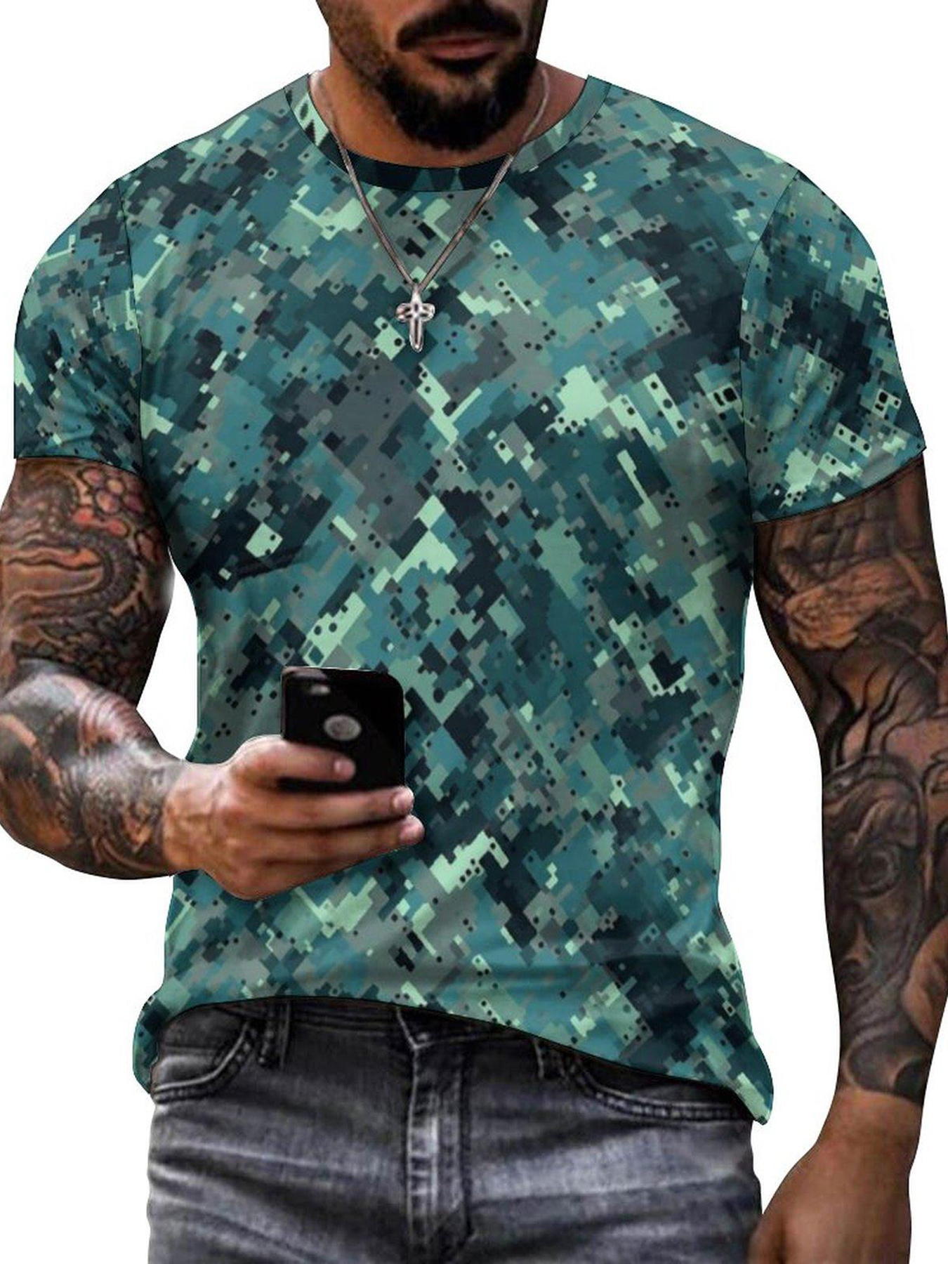 mens camouflage graphic print t shirt details 1