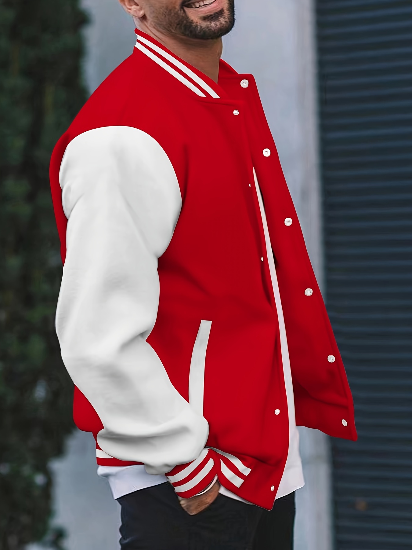 mens causal color block button up varsity jacket chic baseball collar jacket for school details 2