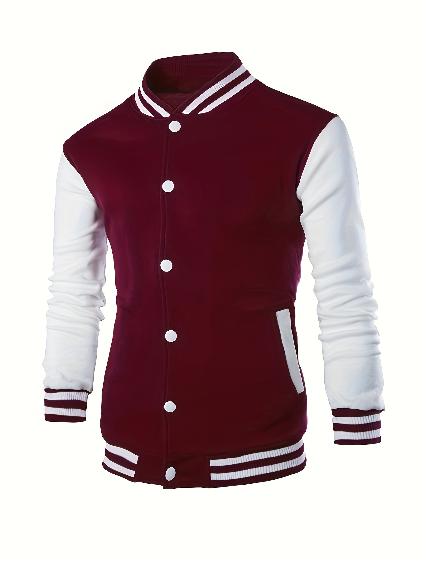 mens causal color block button up varsity jacket chic baseball collar jacket for school details 7