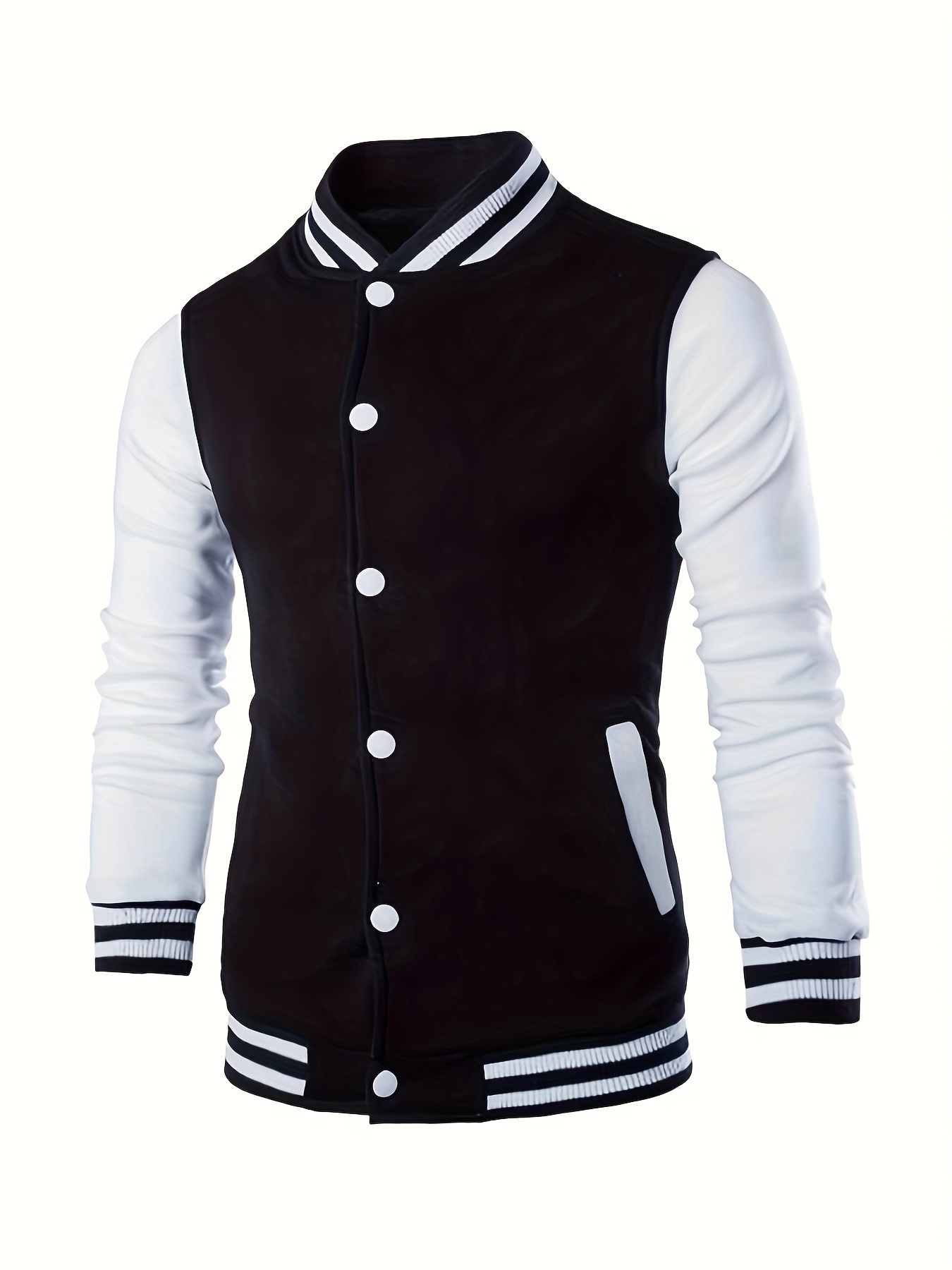 mens causal color block button up varsity jacket chic baseball collar jacket for school details 23