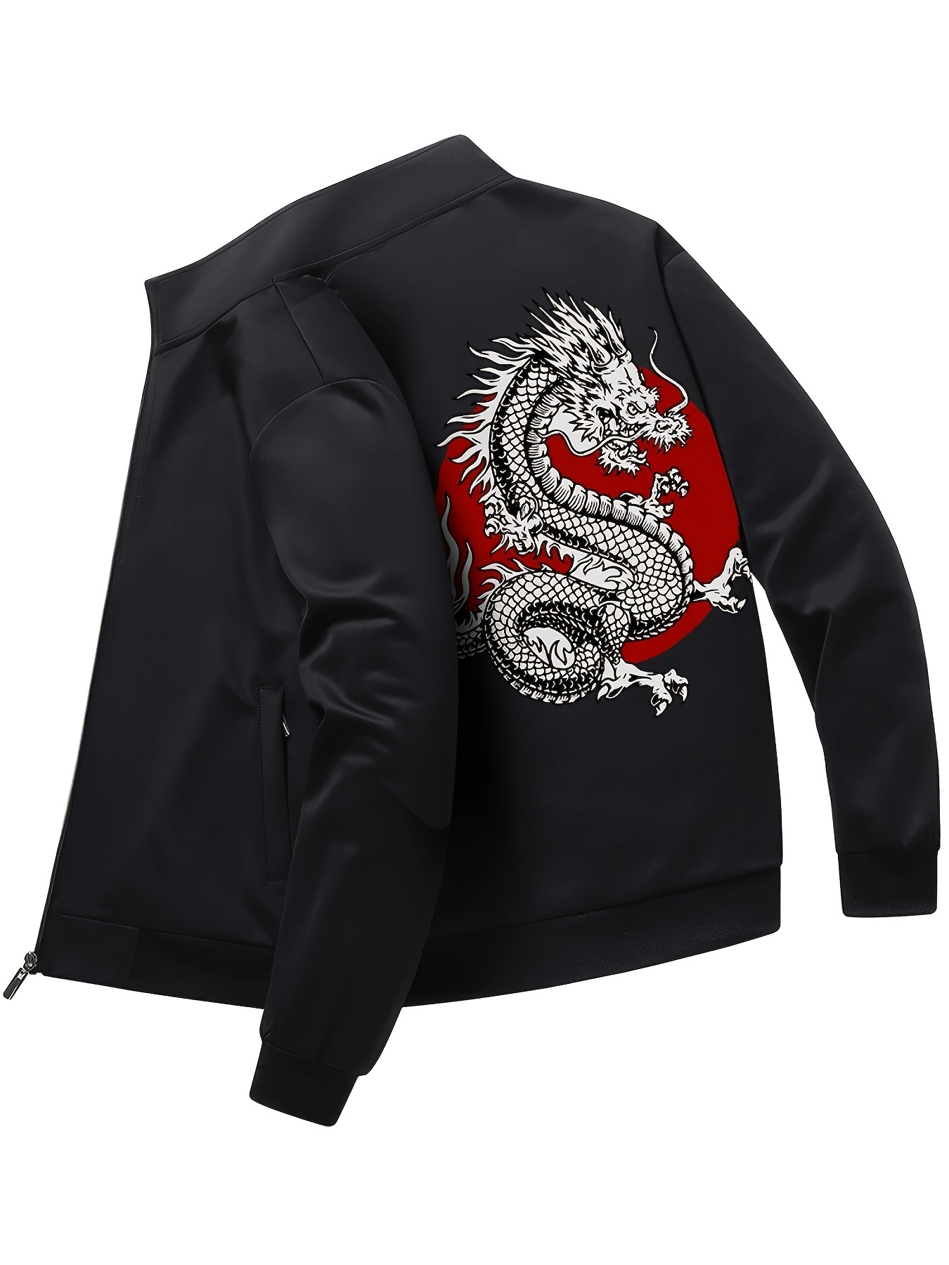 dragon pattern zip up windbreaker jacket mens casual stand collar stretch jacket coat details 2