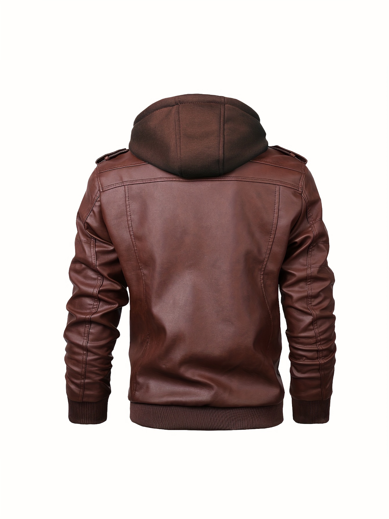 mens casual pu leather jacket chic zip up hooded biker jacket details 15