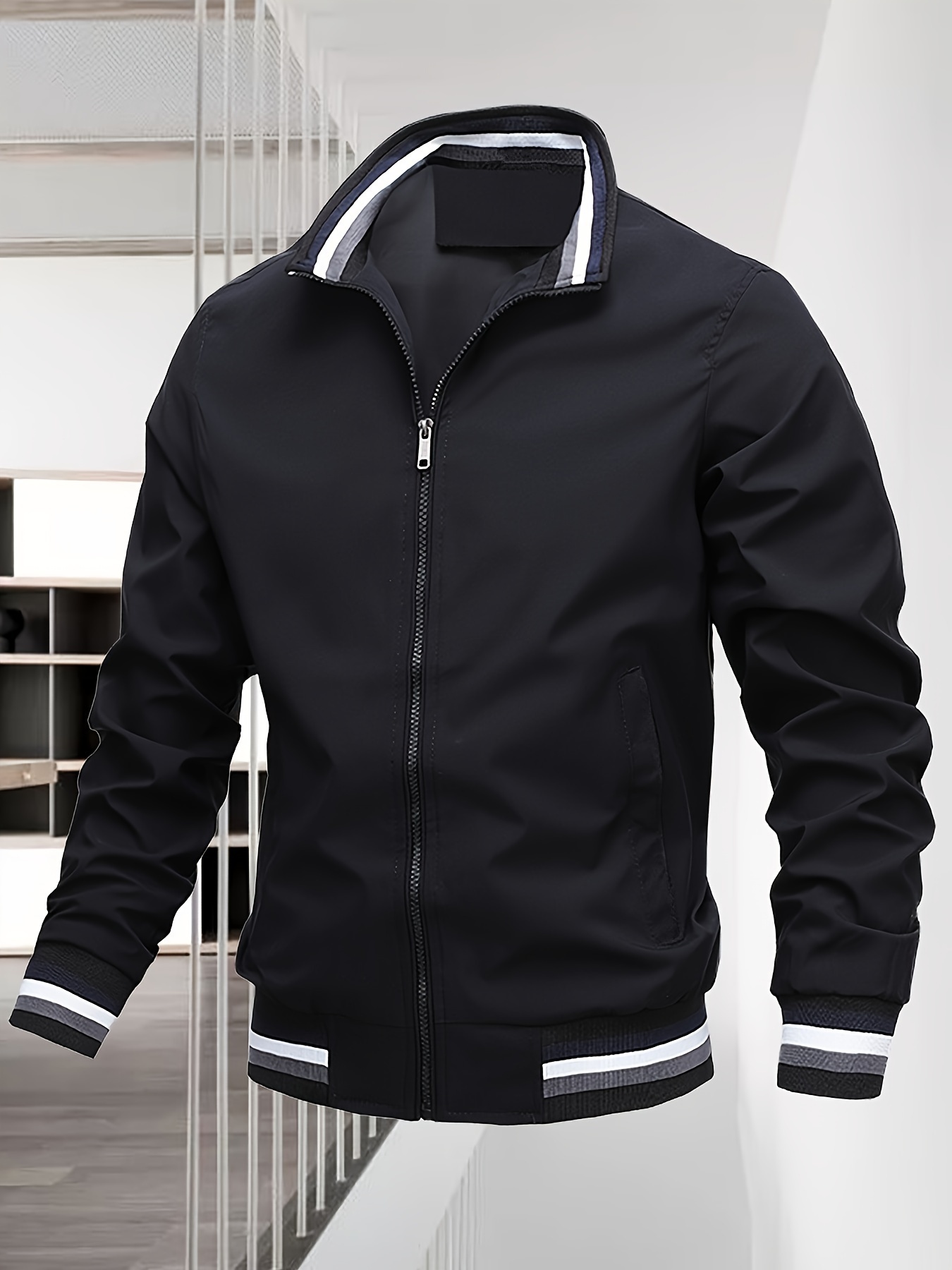 mens casual bomber jacket casual zip up windbreaker jacket for outdoor activities details 3