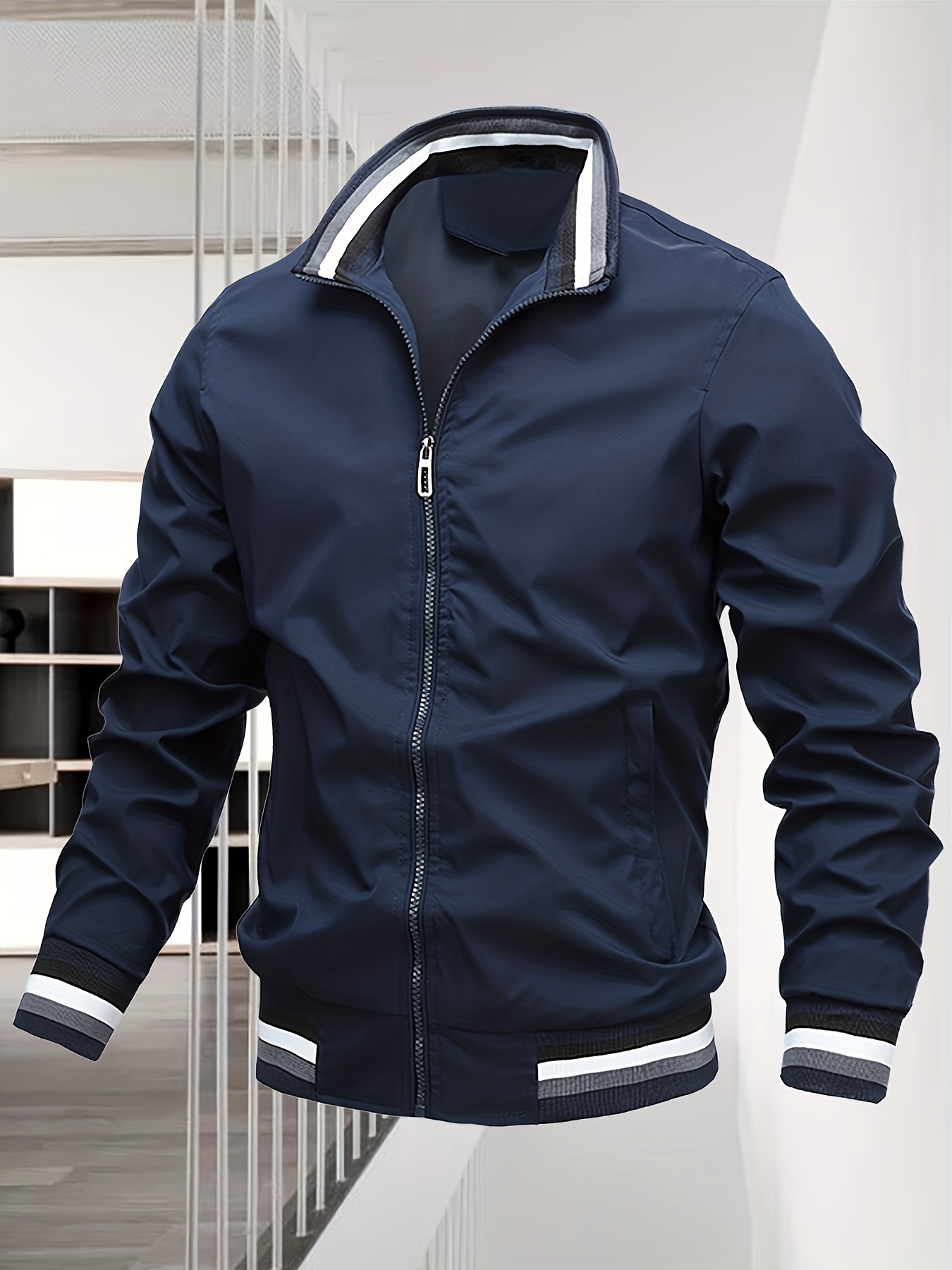 mens casual bomber jacket casual zip up windbreaker jacket for outdoor activities details 6