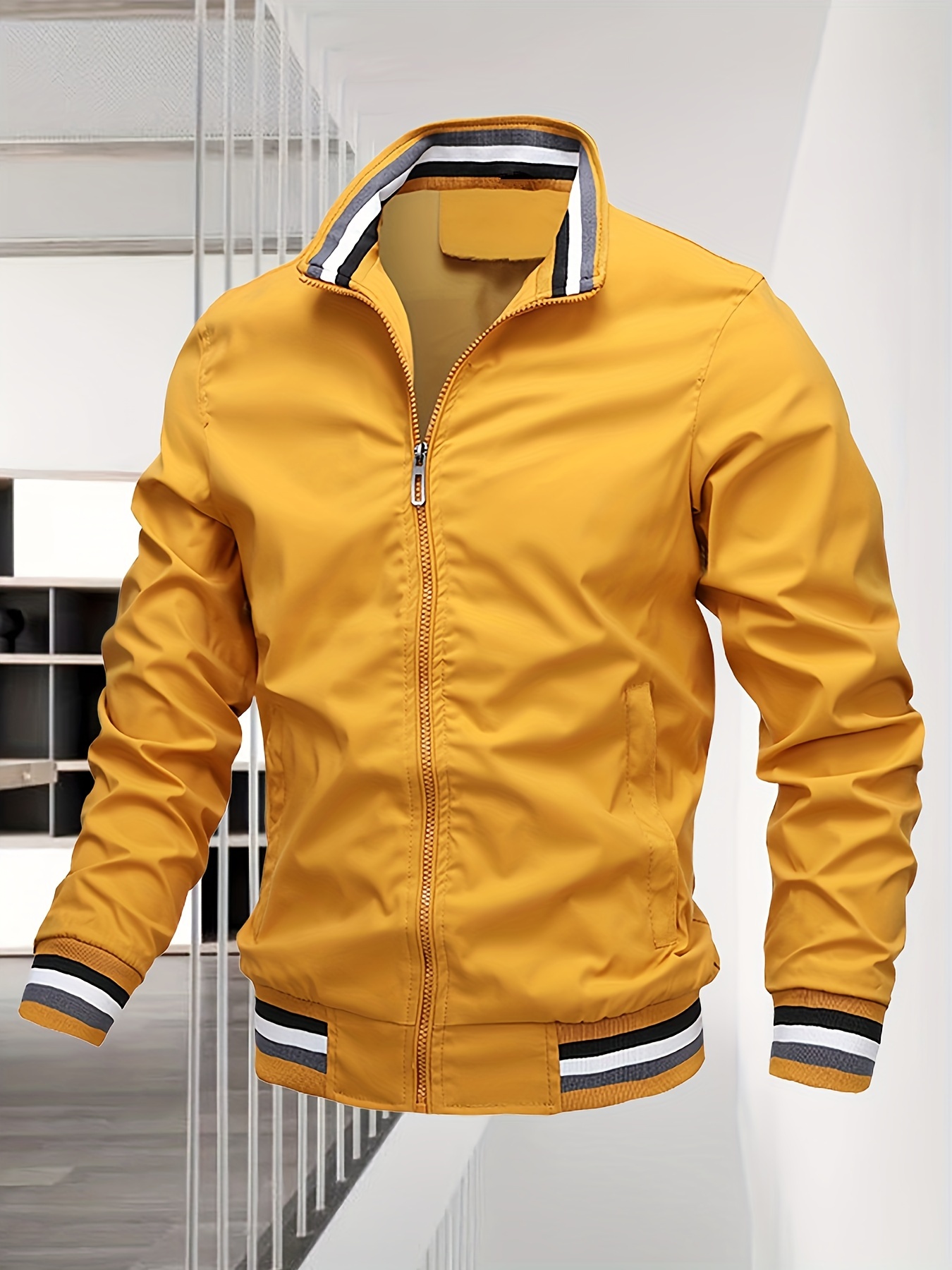 mens casual bomber jacket casual zip up windbreaker jacket for outdoor activities details 12