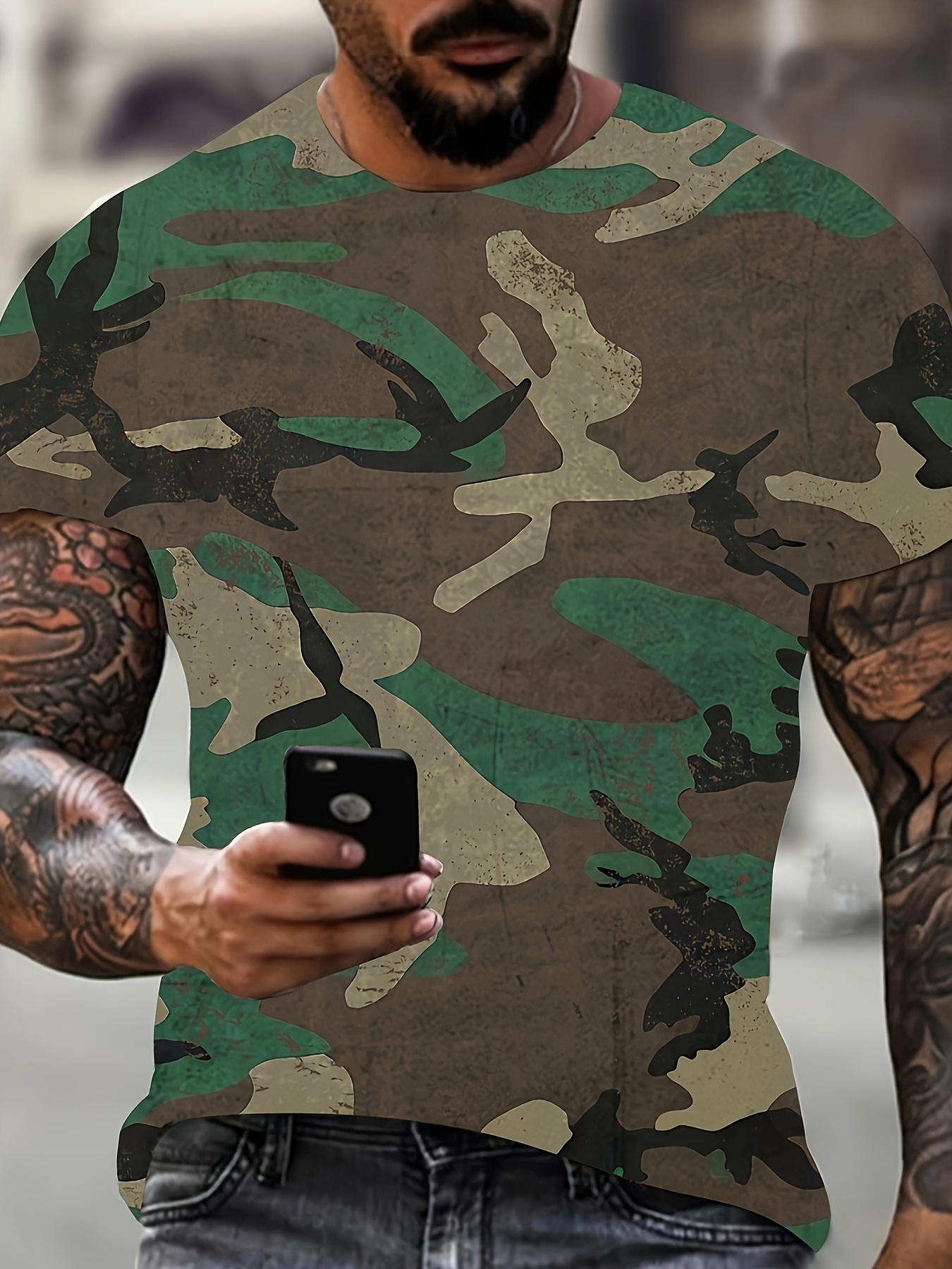 camo mens graphic design crew neck novel t shirt casual comfy tees tshirts for summer mens clothing tops for daily vacation resorts details 1