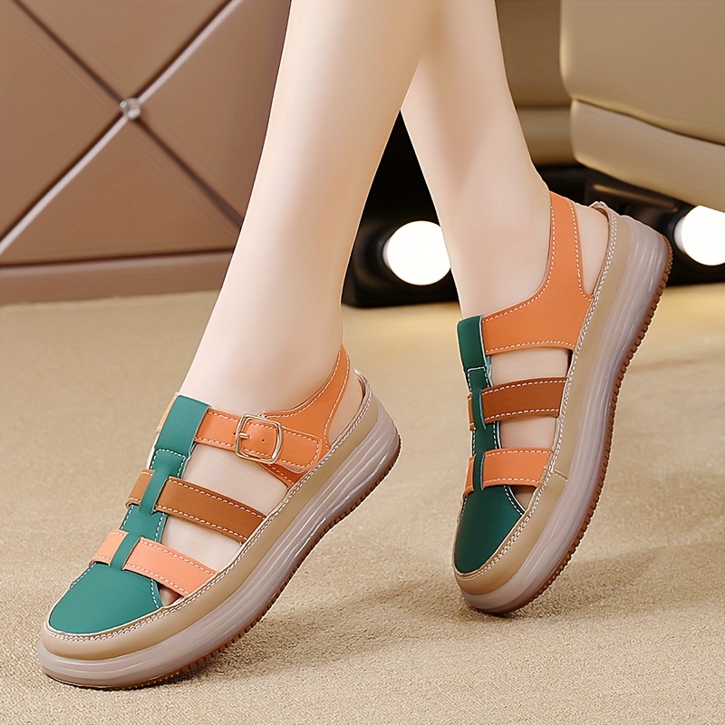 womens cut out flat sandals comfortable buckle strap summer shoes casual round toe outdoor slingback sandals details 1