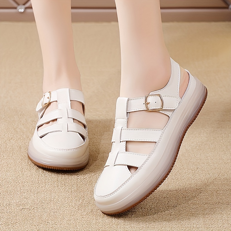 womens cut out flat sandals comfortable buckle strap summer shoes casual round toe outdoor slingback sandals details 3