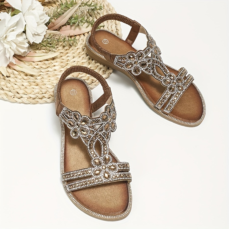 womens rhinestone decor flat sandals casual open toe summer shoes lightweight slip on sandals details 9