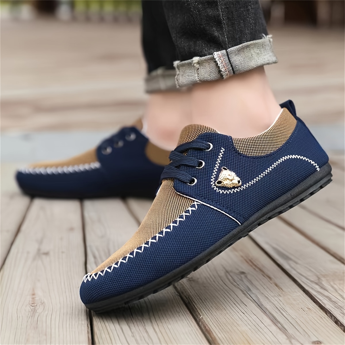 mens trendy color block business style shoes comfy non slip rubber sole canvas shoes for mens outdoor activities check out today s deals now temu details 4