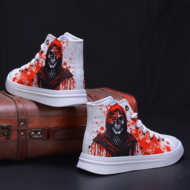 high top canvas shoes men s plus size death skull patterned details 1