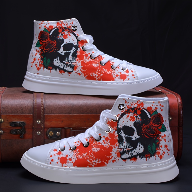 high top canvas shoes men s plus size death skull patterned details 3