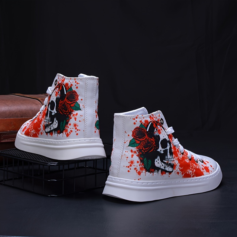 high top canvas shoes men s plus size death skull patterned details 4