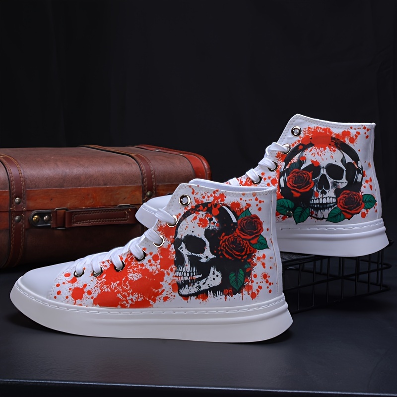 high top canvas shoes men s plus size death skull patterned details 5