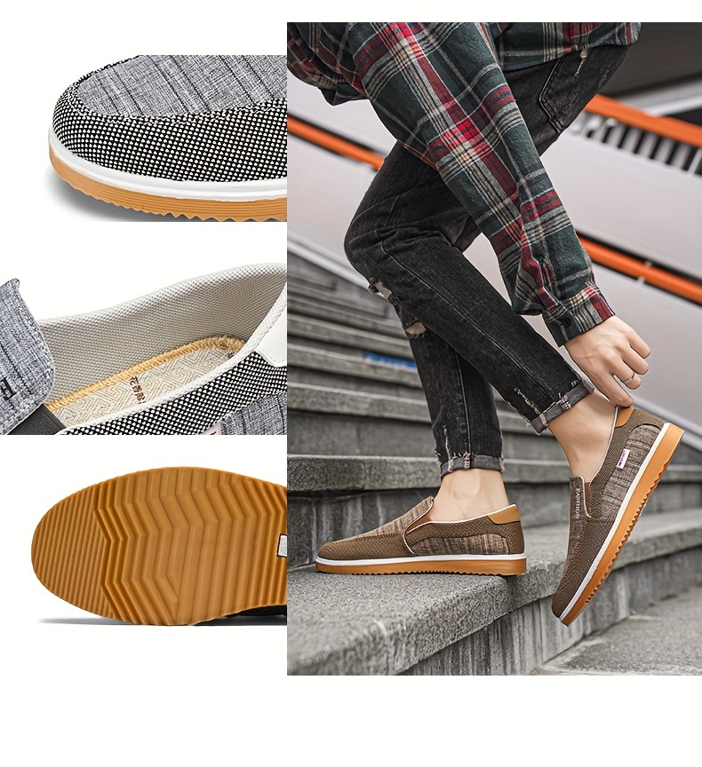 mens vintage slip on canvas loafer shoes comfy non slip casual durable walking shoes mens footwear men s shoes temu details 1