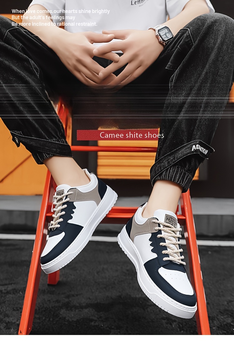 mens trendy street style color block low top skateboard shoes comfy non slip casual durable lace up sneakers for mens outdoor activities men s shoes temu details 0