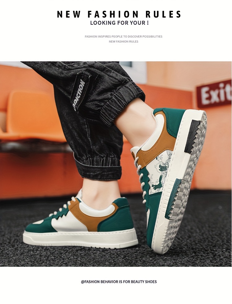 mens trendy street style color block low top skateboard shoes comfy non slip casual durable lace up sneakers for mens outdoor activities men s shoes temu details 6